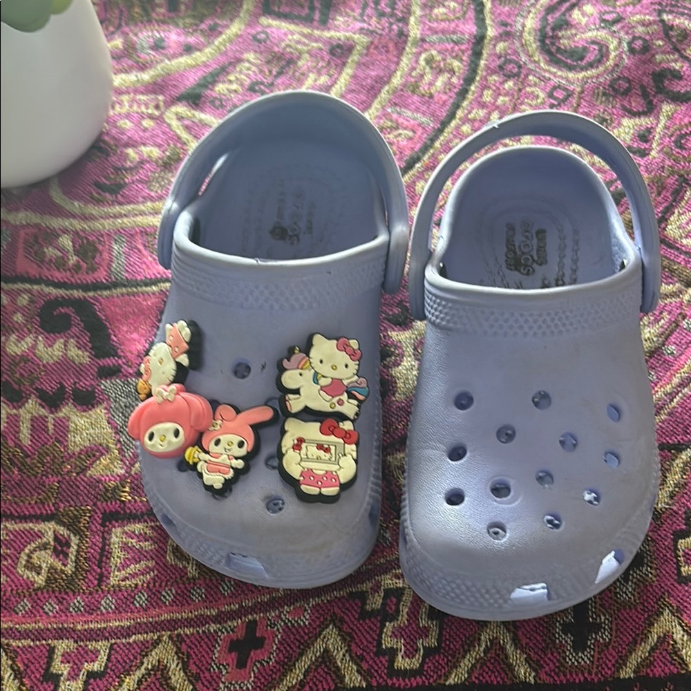 Kids Light Blue Clogs with Cartoon Charms